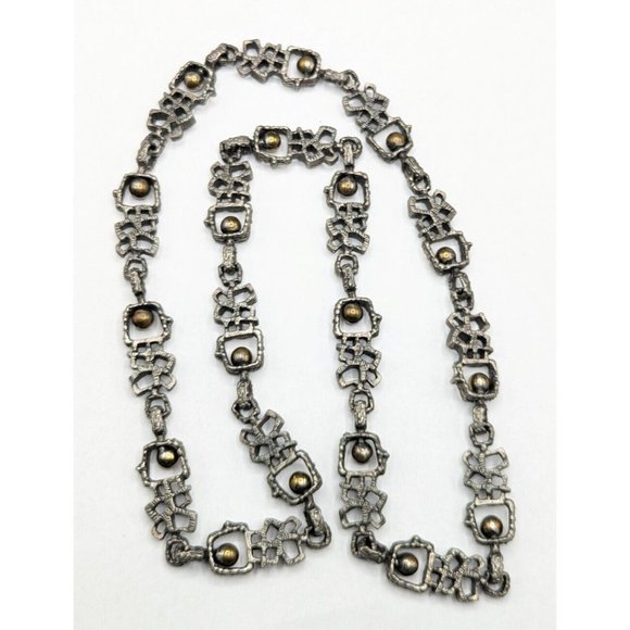 Guy Vidal Vtg Brutalist Modernist Silver Pewter Bronze Tone Ball Necklace 28" - Picture 6 of 10